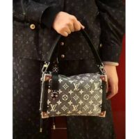 Louis Vuitton LV Women Side Trunk Handbag Gray Denim Textile Jacquard (4)