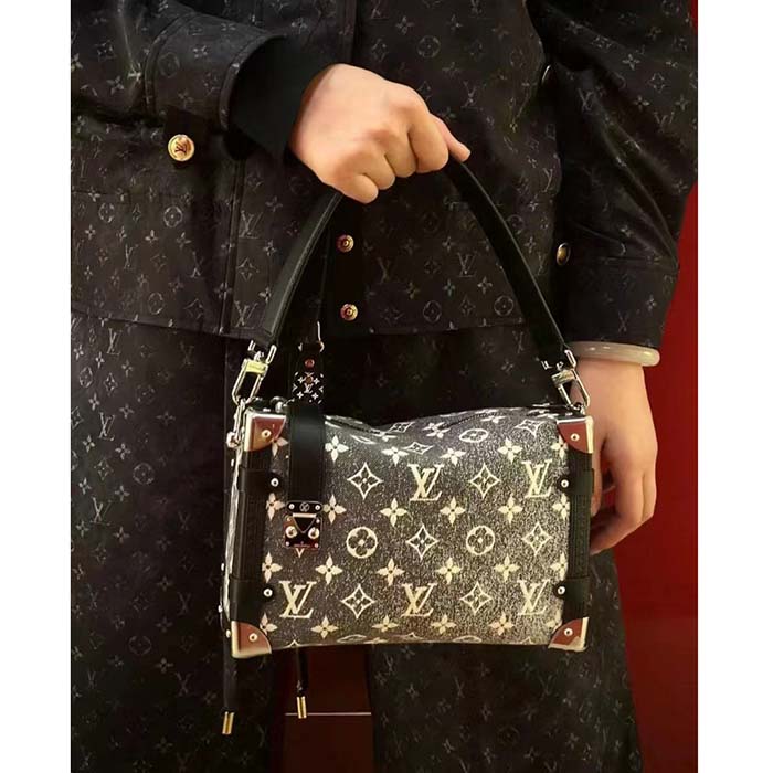 Louis Vuitton LV Women Side Trunk Handbag Gray Denim Textile Jacquard -  LULUX