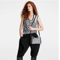 Louis Vuitton LV Women Side Trunk Handbag Gray Denim Textile Jacquard (4)