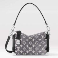 Louis Vuitton LV Women Side Trunk Handbag Gray Denim Textile Jacquard (4)