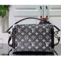 Louis Vuitton LV Women Side Trunk Handbag Gray Denim Textile Jacquard (4)