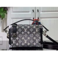 Louis Vuitton LV Women Side Trunk Handbag Gray Denim Textile Jacquard (4)