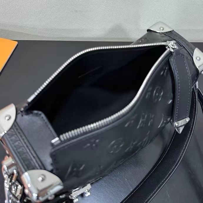 Louis Vuitton LV Women Side Trunk PM Handbag Petite Malle Black Calfskin (2)