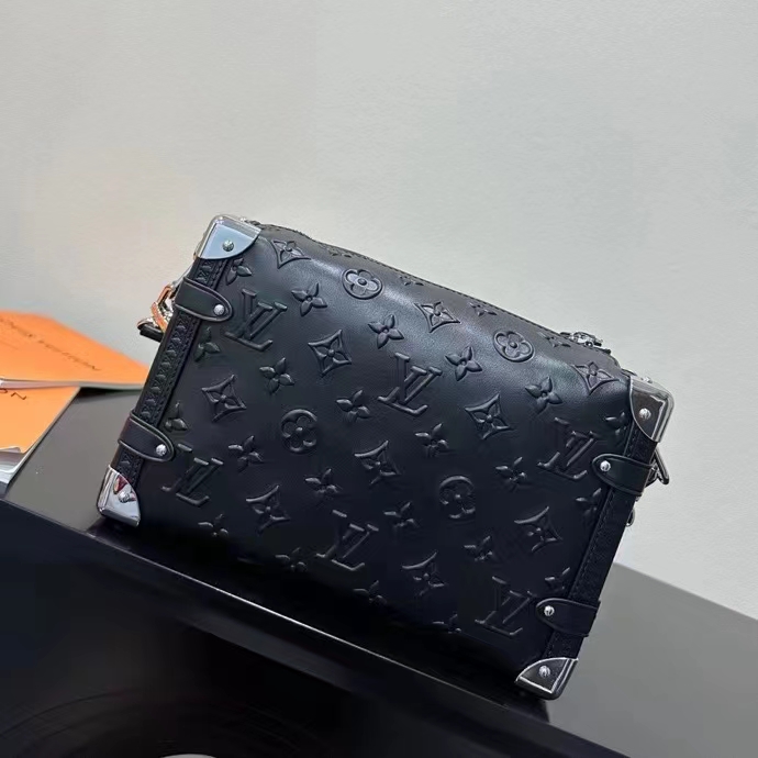 Louis Vuitton LV Women Side Trunk PM Handbag Petite Malle Black Calfskin (4)