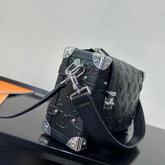 Louis Vuitton LV Women Side Trunk PM Handbag Petite Malle Black Calfskin (7)
