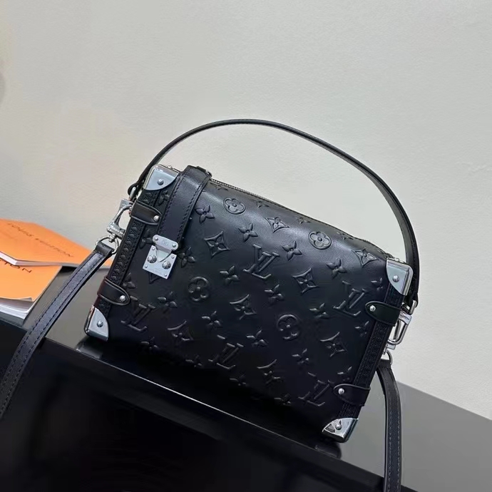 Louis Vuitton LV Women Side Trunk PM Handbag Petite Malle Black Calfskin (9)
