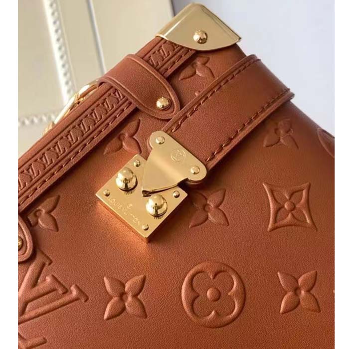 Louis Vuitton LV Women Side Trunk PM Handbag Petite Malle Tan Brown Calfskin (10)