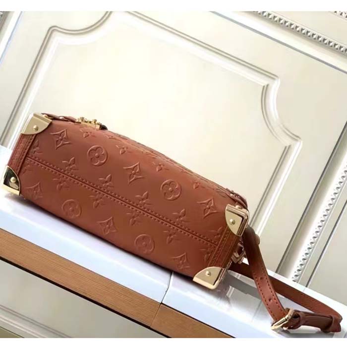 Louis Vuitton LV Women Side Trunk PM Handbag Petite Malle Tan Brown Calfskin (2)