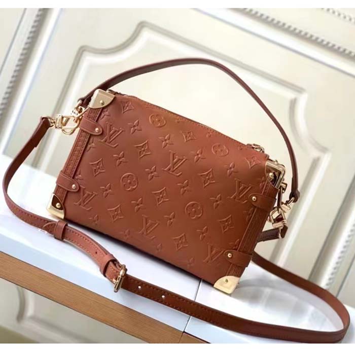 Louis Vuitton LV Women Side Trunk PM Handbag Petite Malle Tan Brown Calfskin (4)
