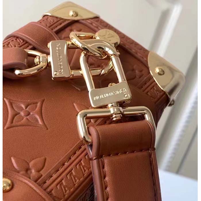 Louis Vuitton LV Women Side Trunk PM Handbag Petite Malle Tan Brown Calfskin (5)