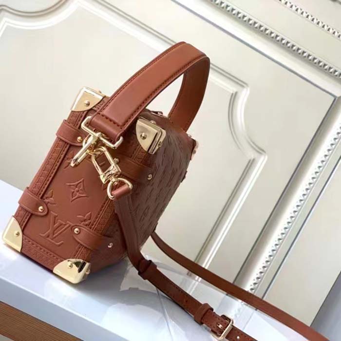 Louis Vuitton LV Women Side Trunk PM Handbag Petite Malle Tan Brown Calfskin (7)