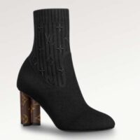 Louis Vuitton LV Women Silhouette Ankle Boot Black Stretch Textile Patent Monogram Canvas (2)