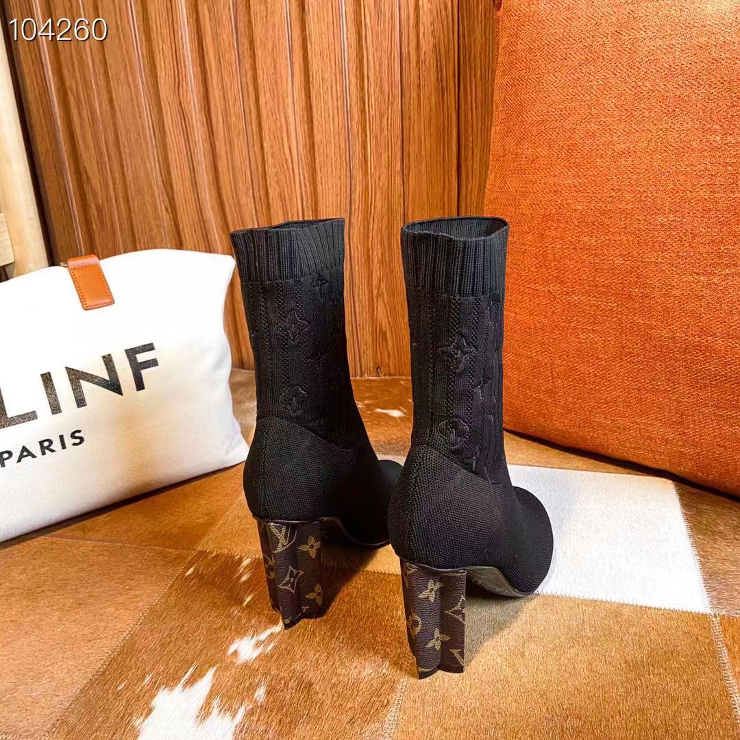 Louis Vuitton LV Women Silhouette Ankle Boot Black Stretch Textile Patent Monogram Canvas (3)