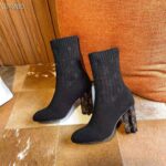Louis Vuitton LV Women Silhouette Ankle Boot Black Stretch Textile Patent Monogram Canvas - Image 4