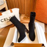 Louis Vuitton LV Women Silhouette Ankle Boot Black Stretch Textile Patent Monogram Canvas (2)