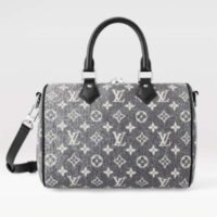 Louis Vuitton LV Women Speedy Bandoulière 25 Handbag Gray Denim Textile Jacquard (10)