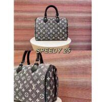 Louis Vuitton LV Women Speedy Bandoulière 25 Handbag Gray Denim Textile Jacquard (10)