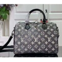 Louis Vuitton LV Women Speedy Bandoulière 25 Handbag Gray Denim Textile Jacquard (10)