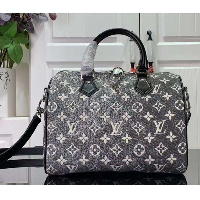 Speedy bandoulière handbag Louis Vuitton Black in Denim - Jeans - 28189733