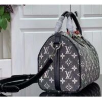 Louis Vuitton LV Women Speedy Bandoulière 25 Handbag Gray Denim Textile Jacquard (10)