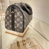 Louis Vuitton LV Women Speedy Bandoulière 25 Handbag Gray Denim Textile Jacquard (10)