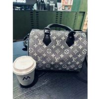 Louis Vuitton LV Women Speedy Bandoulière 25 Handbag Gray Denim Textile Jacquard (10)