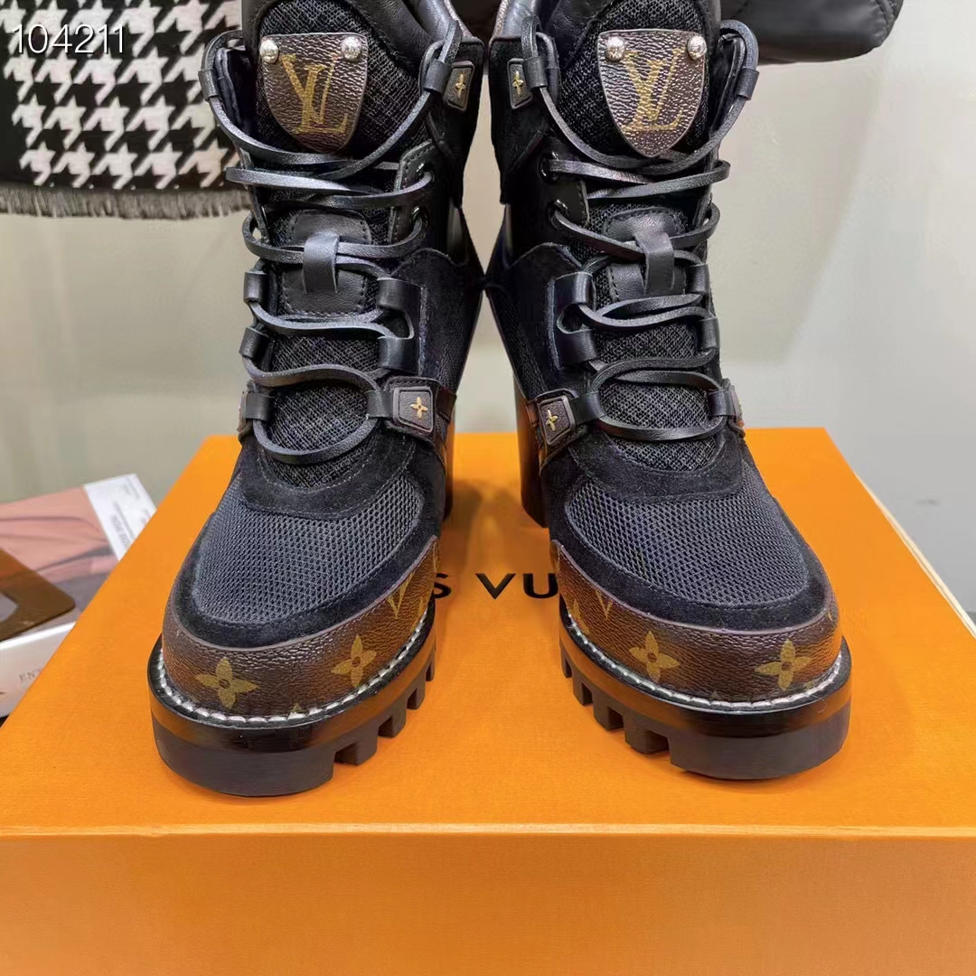Louis Vuitton LV Women Star Trail Ankle Boot Black Mix Materials Treaded Rubber 9.5 Cm Heel (8)