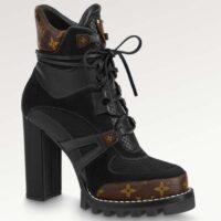 Louis Vuitton LV Women Star Trail Ankle Boot Black Mix Materials Treaded Rubber 9.5 Cm Heel (9)