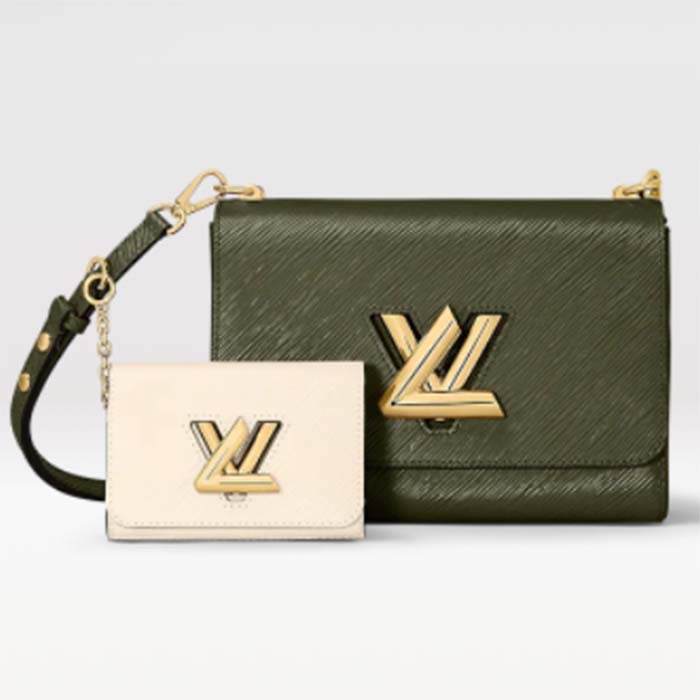 Louis Vuitton LV Women Twist MM Handbag Kaki Quartz White Epi Grained Cowhide 1