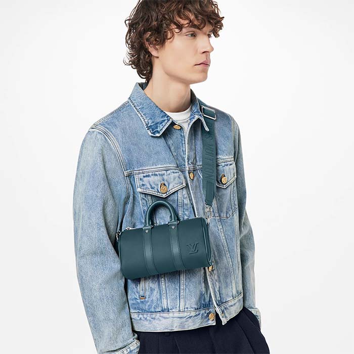 Louis Vuitton Unisex Keepall XS Travel Bag Blue Aerogram Cowhide Leather (10)