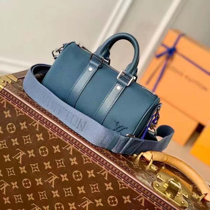 Louis Vuitton Unisex Keepall XS Travel Bag Blue Aerogram Cowhide Leather (4)