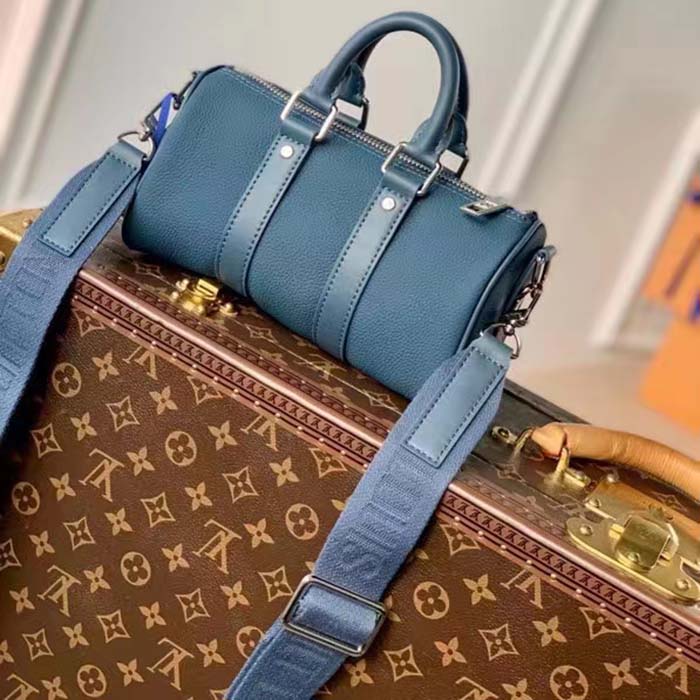 Louis Vuitton Unisex Keepall XS Travel Bag Blue Aerogram Cowhide Leather (5)