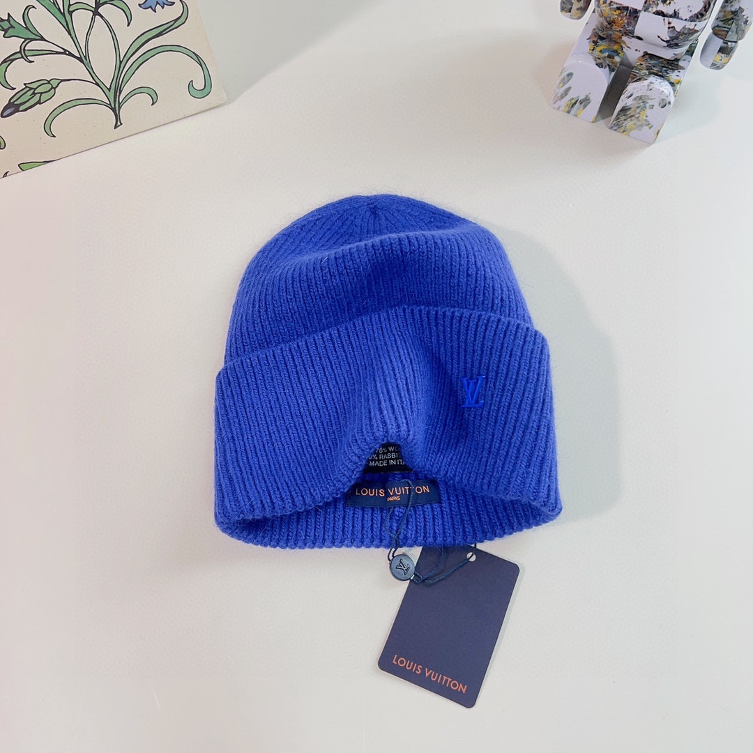 LOUIS VUITTON Knit cap Beanie M73469 wool Blue Used unisex LV