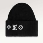 Gorro unisex Louis Vuitton LV Headline de lana negra con monograma y flores