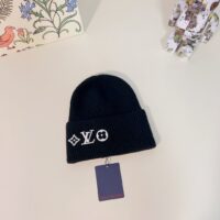 Louis Vuitton Unisex LV Headline Beanie Black Wool Monogram Flowers (1)