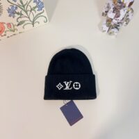 Louis Vuitton Unisex LV Headline Beanie Black Wool Monogram Flowers (1)