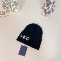 Louis Vuitton Unisex LV Headline Beanie Black Wool Monogram Flowers (1)