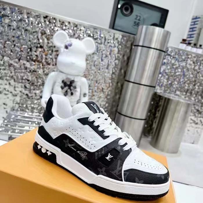 Louis Vuitton Unisex LV Trainer Sneaker Black Mini Monogram Embossed Calf Leather (3)