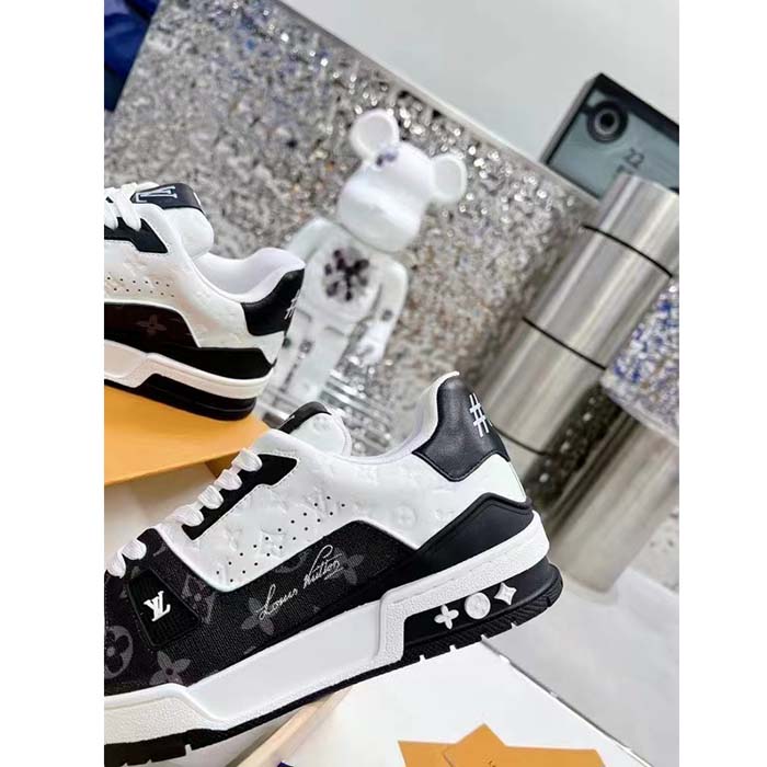 Louis Vuitton Unisex LV Trainer Sneaker Black Mini Monogram Embossed Calf Leather (8)