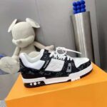 Louis Vuitton Unisex LV Trainer Sneaker Black Monogram Denim Monogram Embossed Grained Calf – Image 2