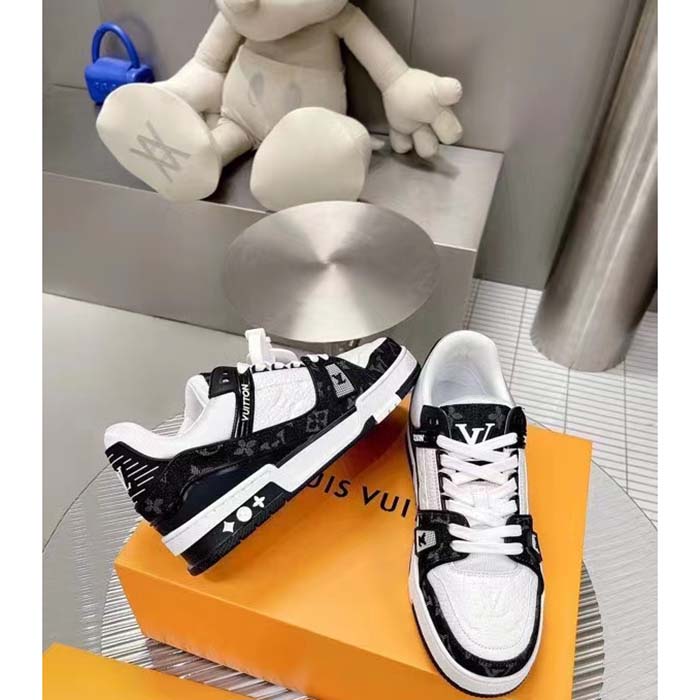 Louis Vuitton Unisex LV Trainer Sneaker Black Monogram Denim Monogram Embossed Grained Calf (3)