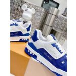 Louis Vuitton Unisex LV Trainer Sneaker Blue Mini Monogram Embossed Calf Leather - immagine 9