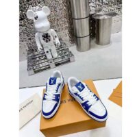 Louis Vuitton Unisex LV Trainer Sneaker Blue Mini Monogram Embossed Calf Leather (4)
