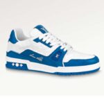 Sneaker unisex Louis Vuitton LV Trainer blu in pelle di vitello con monogramma mini in rilievo