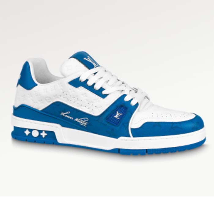 Louis Vuitton Unisex LV Trainer Sneaker Blue Mini Monogram Embossed Calf Leather