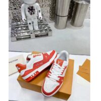 Louis Vuitton Unisex LV Trainer Sneaker Orange Mini Monogram Embossed Calf Leather (7)