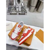 Louis Vuitton Unisex LV Trainer Sneaker Orange Mini Monogram Embossed Calf Leather (7)