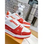 Louis Vuitton Unisex LV Trainer Sneaker Orange Mini Monogram Embossed Calf Leather - Image 7