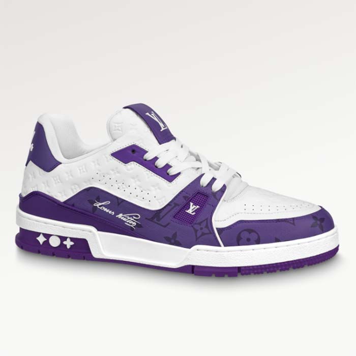 Louis Vuitton Unisex LV Trainer Sneaker Purple Mini Monogram Embossed Calf Leather