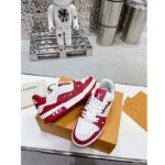 Louis Vuitton Unisex LV Trainer Sneaker Red Mini Monogram Embossed Calf Leather - Bild 7